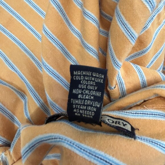 STRING THEORY Shirt M Mens Orange Blue White Stripe Cotton Button Down LS - Picture 4 of 8